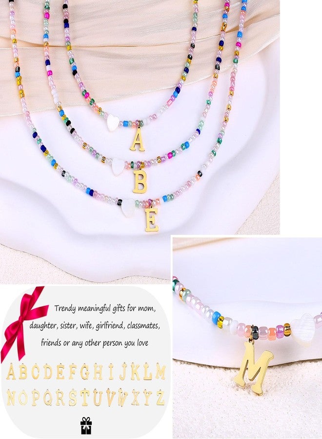 سمر لوف قلادة مصنوعة يدويًا لطيفة وملونة من الخرز الصدفي تحمل الحرف الأول من كلمة "حب" - قلادة عصرية للنساء والمراهقات، قلادة ذهبية مزينة بحروف، هدية مجوهرات لأفضل صديقة (A) - Image 4