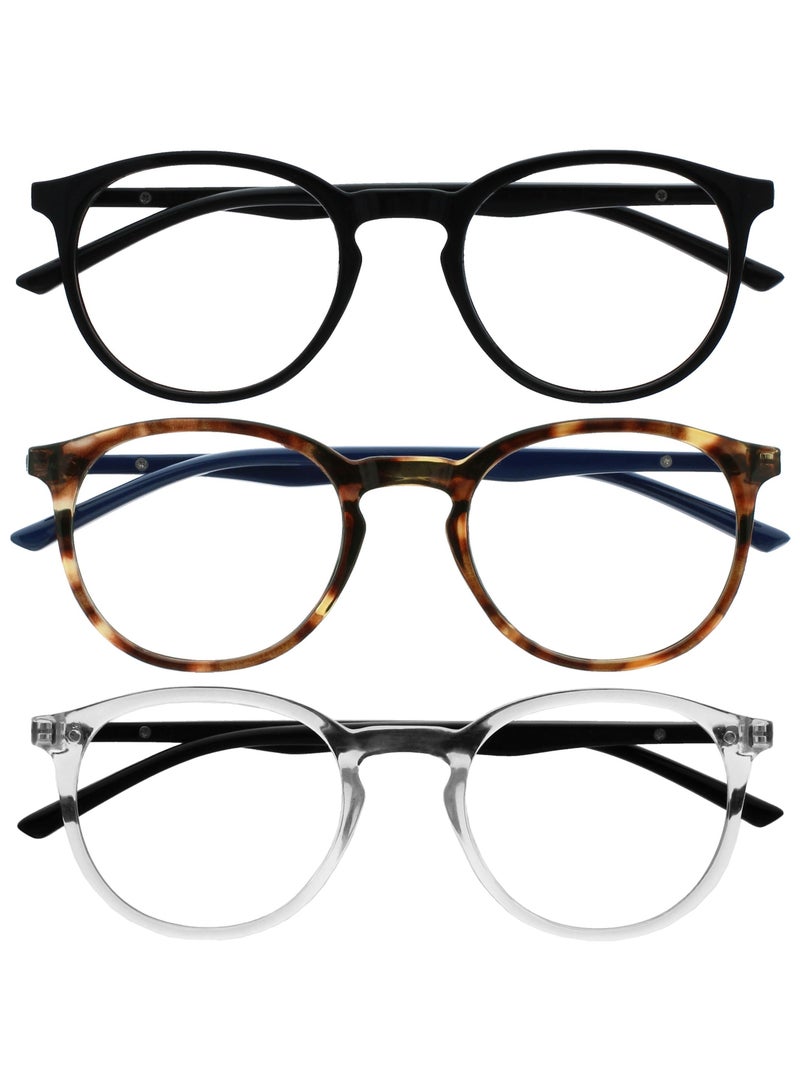 OPULIZE نظارات قراءة مضادة للضوء الأزرق للنساء والرجال - عبوة قيمة 3 قطع - إطار دائري نحيف - تحسين النوم - ألعاب الكمبيوتر - مضادة للتوهج - مفصلات زنبركية - أسود بني شفاف +1.00 - Image 1