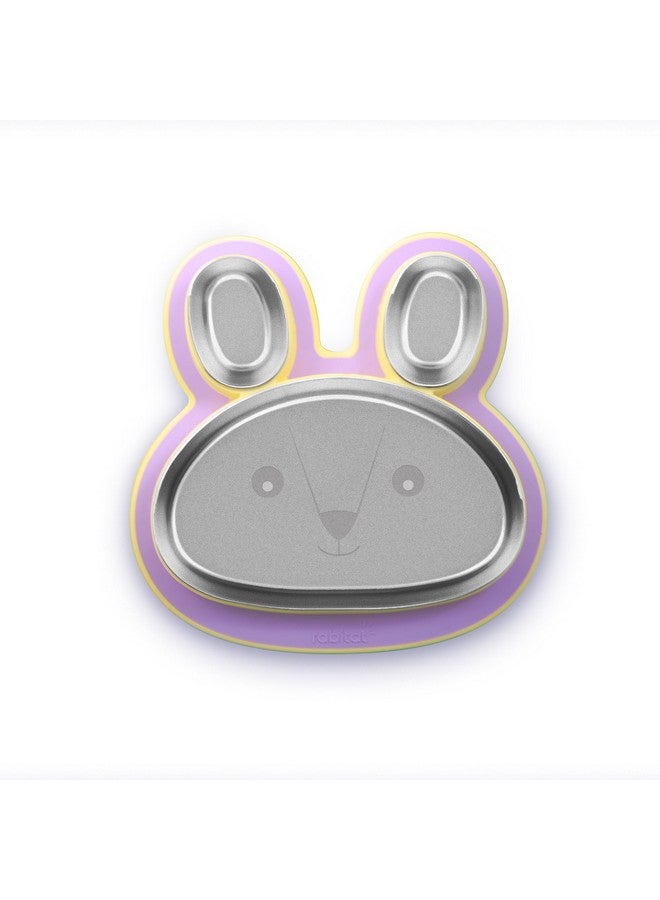 Rabitat Hoppy Playte Anti Skid Stainless Steel Divided Plate Purple - 2 Years Brand Warranty | Unbreakable 3 Sections Self Feeding Training Divider Plate For Baby/Toddlers And Kids - 430Ml  - Image 1