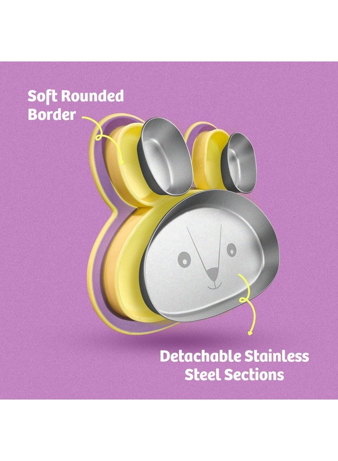 Rabitat Hoppy Playte Anti Skid Stainless Steel Divided Plate Purple - 2 Years Brand Warranty | Unbreakable 3 Sections Self Feeding Training Divider Plate For Baby/Toddlers And Kids - 430Ml  - Image 2