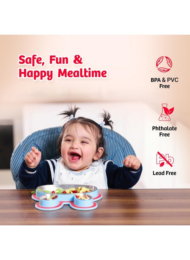 Rabitat Hoppy Playte Anti Skid Stainless Steel Divided Plate Purple - 2 Years Brand Warranty | Unbreakable 3 Sections Self Feeding Training Divider Plate For Baby/Toddlers And Kids - 430Ml  - Image 5
