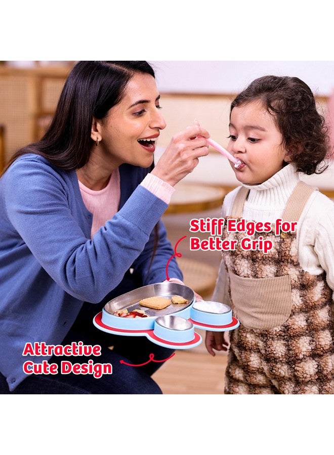 Rabitat Hoppy Playte Anti Skid Stainless Steel Divided Plate Purple - 2 Years Brand Warranty | Unbreakable 3 Sections Self Feeding Training Divider Plate For Baby/Toddlers And Kids - 430Ml  - Image 3