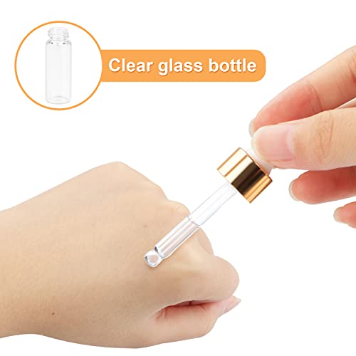 glasstore 15Pcs Glass Essential Oil Bottles Tiny Clear Perfume Dropping Bottle Refillable Cosmetic Sample Vials Pot with Gold Cap and White Latex (5ml) - Image 2