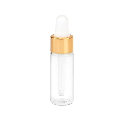 glasstore 15Pcs Glass Essential Oil Bottles Tiny Clear Perfume Dropping Bottle Refillable Cosmetic Sample Vials Pot with Gold Cap and White Latex (5ml) - Image 1