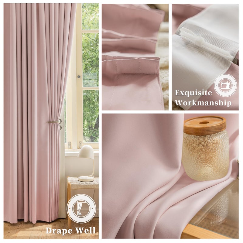 OYRING Baby Pink Pinch Pleated Blackout Curtains 84 Inch Length for Girls Bedroom Decor  Room Darkening Thermal Insulated Pleated Drapes with Hooks for Living Room  52W x 84L  1 Panel - Image 5