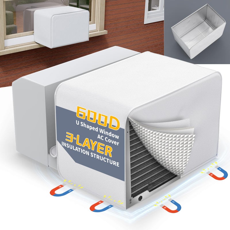 Flamorrow Window Air Conditioner Insulation Cover for Outside Unit 3 Layers Outdoor Window AC Cover Dustproof Heavy Duty Insulation Window AC Cover for Ushaped Window Unit White - Image 2