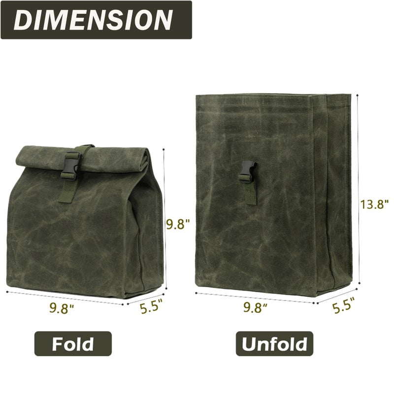 Kaaltisy Eco-Friendly Lunch Bag, Heavy Duty 16oz Waxed Canvas Lunch Sack with Buckle, Sustainable Lunch Box for Workers | Army Green | Hard Feel - Image 2