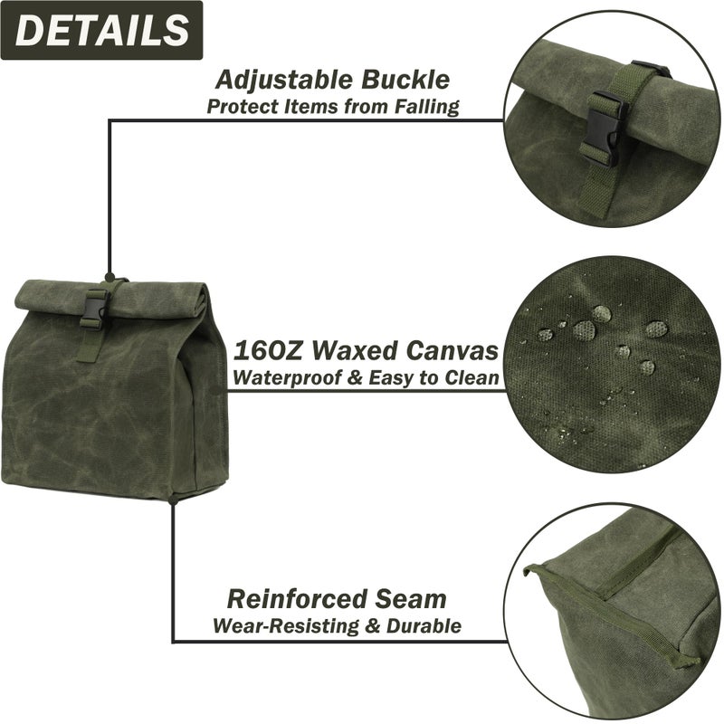 Kaaltisy Eco-Friendly Lunch Bag, Heavy Duty 16oz Waxed Canvas Lunch Sack with Buckle, Sustainable Lunch Box for Workers | Army Green | Hard Feel - Image 3