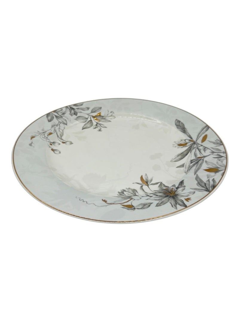 Solecasa Porcelain Dinner Plate 10.75", White-Grey Floral Designs - Image 1