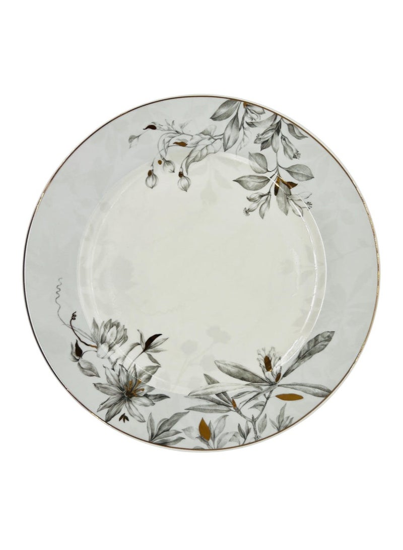 Solecasa Porcelain Dinner Plate 10.75", White-Grey Floral Designs - Image 2
