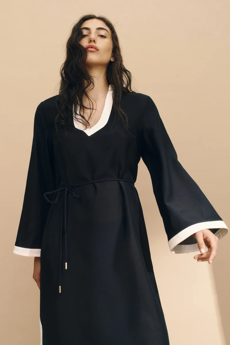 اتش اند ام فستان تونيك بحزام ربط