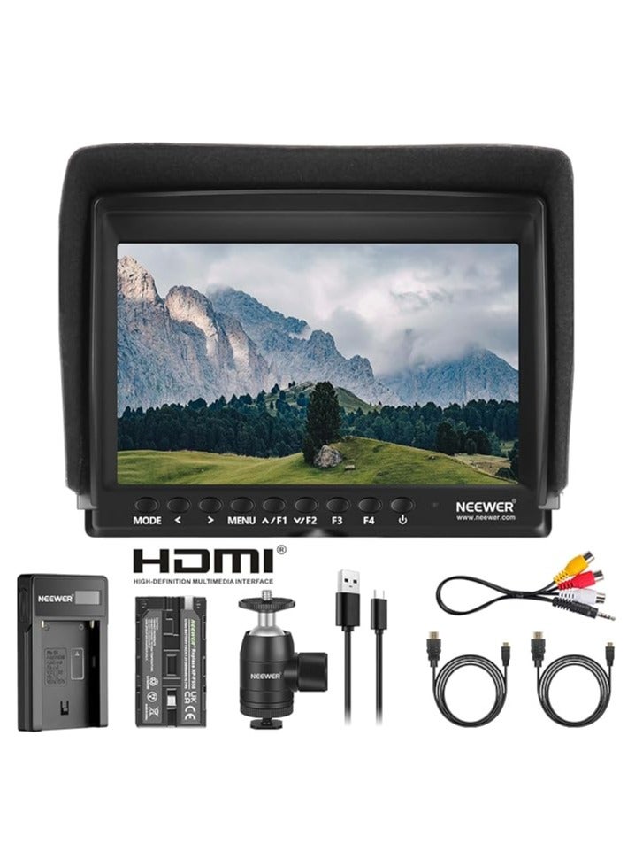 NEEWER Upgraded F100 7 Inch Camera Field Monitor HD Video Assist Slim IPS 1280x800 HDMI Input 1080p with 2600mAh Battery & USB Charger for DSLR Cameras, Handheld Stabilizer, Film Video Making Rig