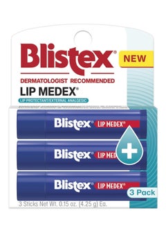 Blistex Blistex Lip Medex Stick, 3 Count, 0.15 oz Each, Advanced Hydration, Medicated Relief with Cooling, Soothes and Protects, Restores Healthy Moisture Balance to Lips, 1 Pack 