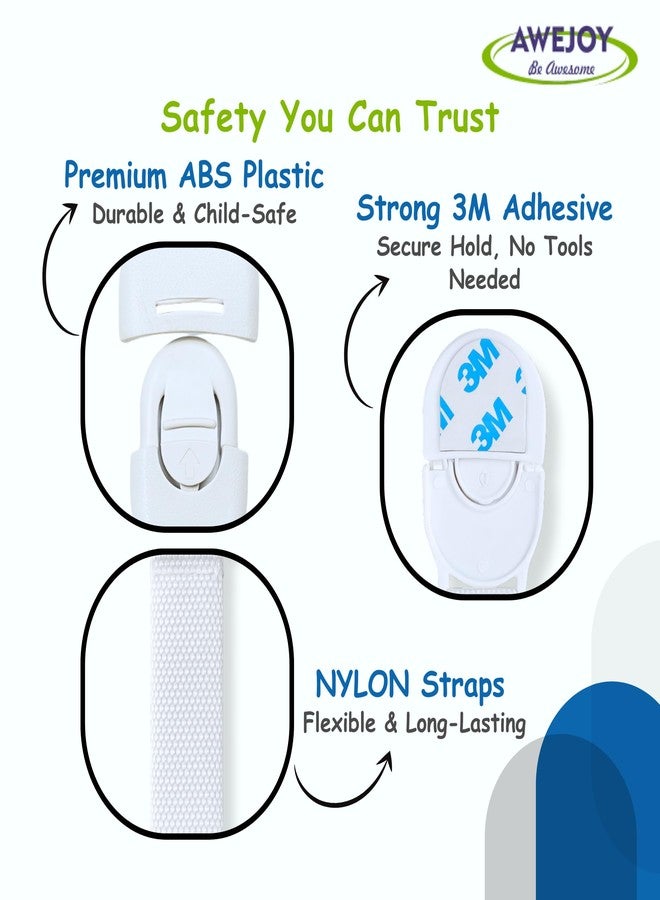 AWEJOY Baby Safety Furniture Locks - Pack of 5 Childproof Locks with Strong 3M Adhesive Backing for Drawers, Cabinets, Fridge & Cupboards | Durable Nylon Strap, No-Drill Baby Proofing Locks (White) - Image 2