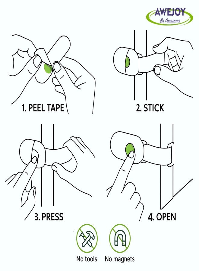 AWEJOY Baby Safety Furniture Locks - Pack of 5 Childproof Locks with Strong 3M Adhesive Backing for Drawers, Cabinets, Fridge & Cupboards | Durable Nylon Strap, No-Drill Baby Proofing Locks (White) - Image 4