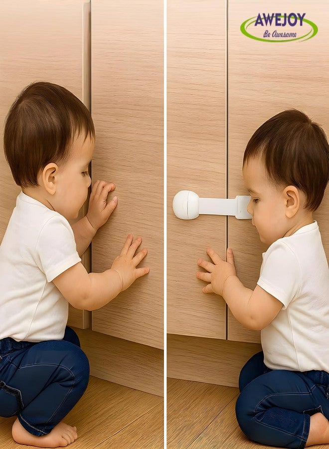AWEJOY Baby Safety Furniture Locks - Pack of 5 Childproof Locks with Strong 3M Adhesive Backing for Drawers, Cabinets, Fridge & Cupboards | Durable Nylon Strap, No-Drill Baby Proofing Locks (White) - Image 5