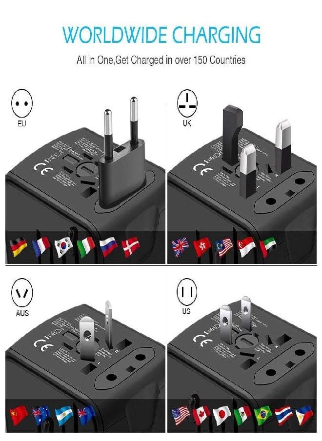 MC WHLZD Travel Adapter - Whzld International Travel Power Adapter W/High Speed 2.4A USB, 3.0A Type-C Wall Charger, European Adapter Travel Power Adapter Wall Charger for UK, EU, AU, Asia Covers 220+ (black 1)  - Image 2