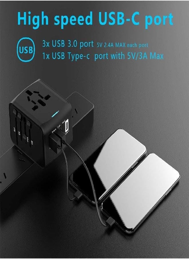 MC WHLZD Travel Adapter - Whzld International Travel Power Adapter W/High Speed 2.4A USB, 3.0A Type-C Wall Charger, European Adapter Travel Power Adapter Wall Charger for UK, EU, AU, Asia Covers 220+ (black 1)  - Image 3