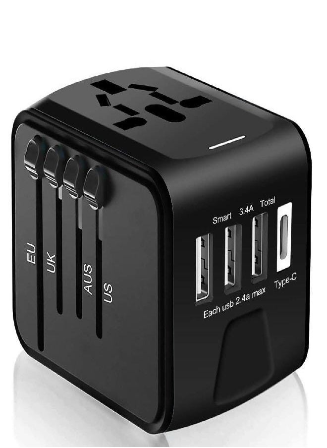MC WHLZD Travel Adapter - Whzld International Travel Power Adapter W/High Speed 2.4A USB, 3.0A Type-C Wall Charger, European Adapter Travel Power Adapter Wall Charger for UK, EU, AU, Asia Covers 220+ (black 1)  - Image 1