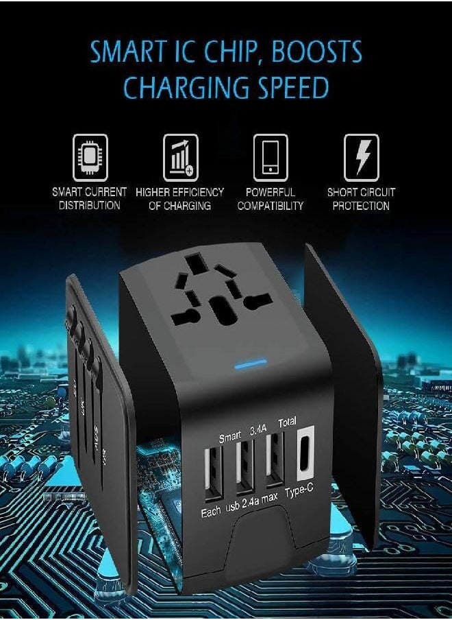 MC WHLZD Travel Adapter - Whzld International Travel Power Adapter W/High Speed 2.4A USB, 3.0A Type-C Wall Charger, European Adapter Travel Power Adapter Wall Charger for UK, EU, AU, Asia Covers 220+ (black 1)  - Image 4