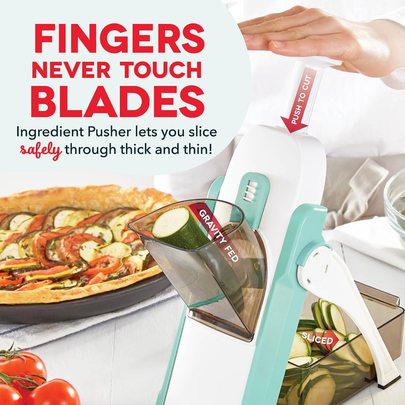 DASH Safe Slice® Mandoline Slicer, Julienne + Dicer for Vegetables, Meal Prep & More with 30+ Presets & Thickness Adjuster - Aqua - Image 2