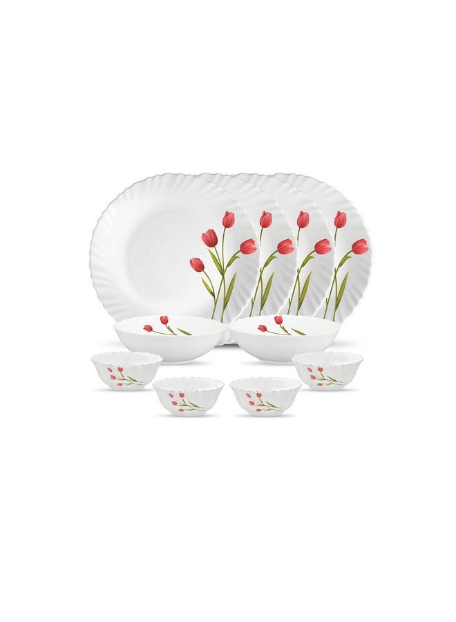 La Opala Novo Collection Opal Glass Crockery | for Family of 4 | Dinner Set 10 pcs Radiant Curves | Plates & Bowls for Dining | Microwave Safe | 100% Vegetarian | Extra Strong | Light & White - Image 1