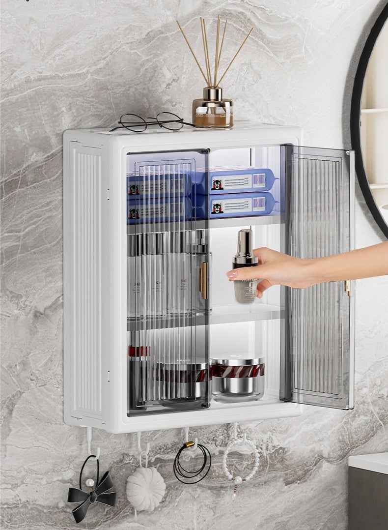 WALALLA Large Capacity No Drilling Bathroom Storage Shelf Wall-Mounted Bathroom Organizer Rack Dust and Moisture Proof Shelf For Cosmetics Including Hooks For Hanging - Image 5
