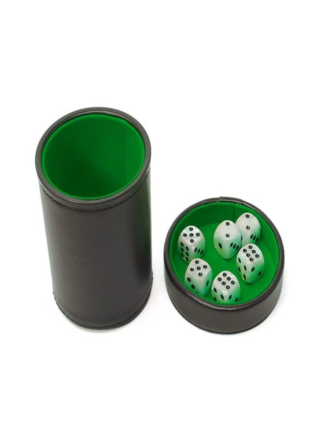 Luck Lab Black Leather Dice Cup with Lid Including 6 Matching Pearl Dice - Green Velvet Interior for Quiet Shaking - Use for Liars Dice Farkle Yahtzee Board Games - Image 4