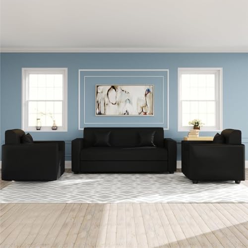 WESTIDO Emporio Leatherette 3 + 1 + 1 Sofa Set (Black, DIY(Do-It-Yourself)) | 1 Year Warranty - Image 1