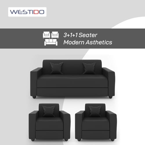 WESTIDO Emporio Leatherette 3 + 1 + 1 Sofa Set (Black, DIY(Do-It-Yourself)) | 1 Year Warranty - Image 2