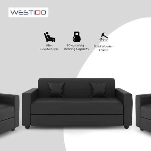 WESTIDO Emporio Leatherette 3 + 1 + 1 Sofa Set (Black, DIY(Do-It-Yourself)) | 1 Year Warranty - Image 3