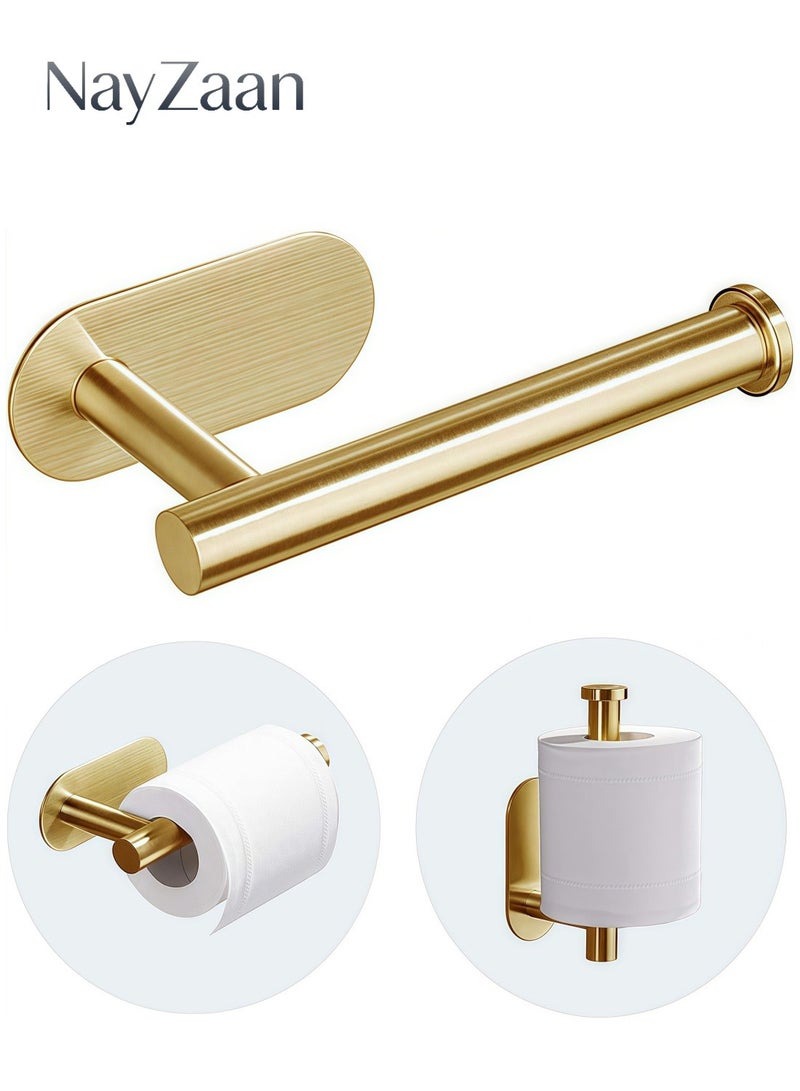 NayZaan Stainless Steel Toilet Paper Holder Wall Mounted Self Adhesive Strong Roll Holder No Drilling Required Bathroom Kitchen Restroom RV Use Brushed Gold - Image 1