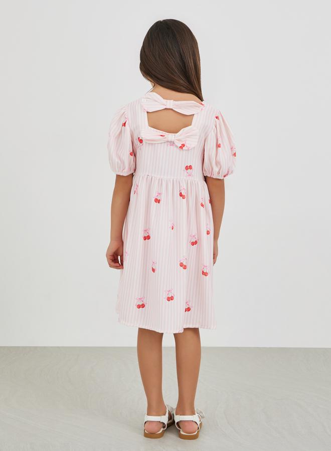 ستايلي فستان ستيلى بطبعات الكرز المخططة - Image 4