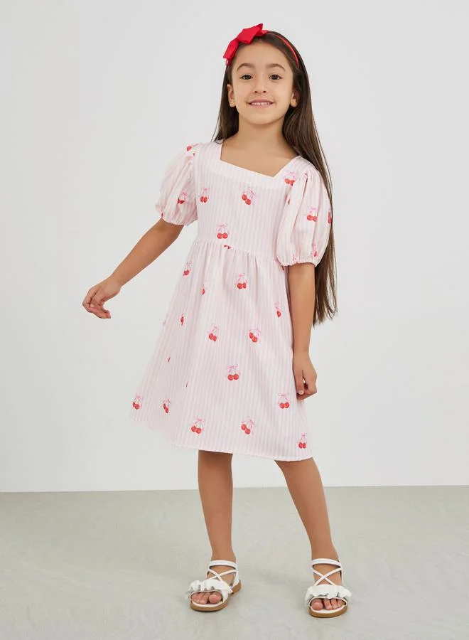ستايلي Styli Striped Cherry Print Dress