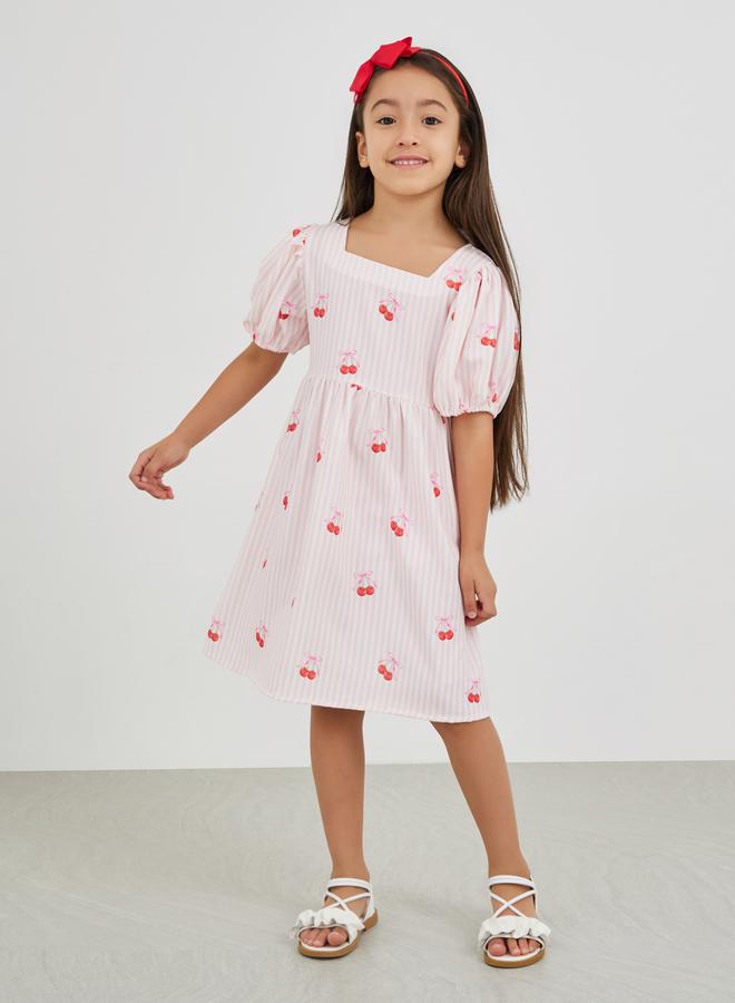 ستايلي فستان ستيلى بطبعات الكرز المخططة - Image 1