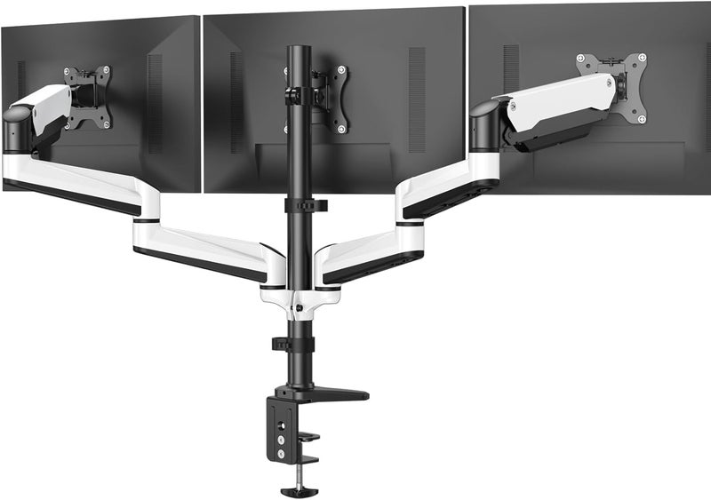HUANUO Triple Monitor Stand - Full Motion Articulating Monitor Mount Fit Three 17 to 32 inch LCD Computer Screens with Clamp, Grommet Kit - Image 1