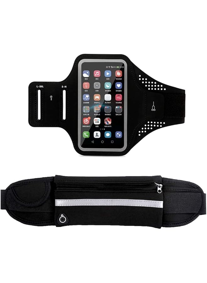Green Tiger Cell Phone Armband Case and Running Waist Set, Waterproof and Reflective, Adjustable Band for All Phone Models and Fit All Waist Sizes, Running, Walking, Hiking (Black) - Image 1