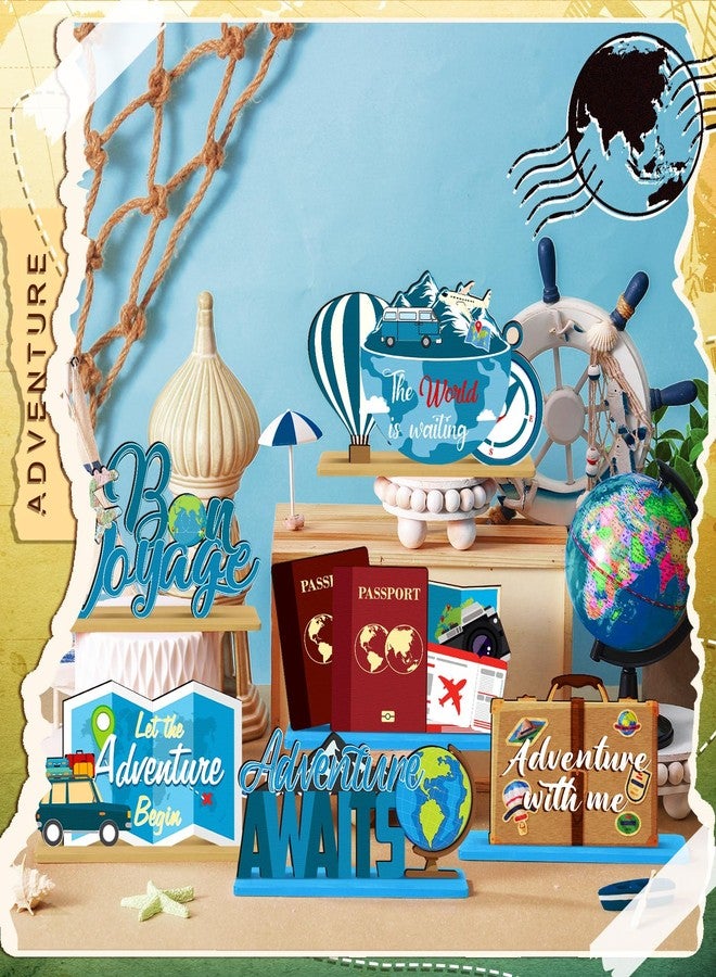 DoubleFill مجموعة دبل فيل المكونة من 6 قطع من زينة الطاولات الخشبية ذات الطابع السياحي، مثالية لتزيين حفلات السفر حول العالم، مع دعائم تصوير رائعة لحفلات "لتبدأ المغامرة" وحفلات الوداع. - Image 3