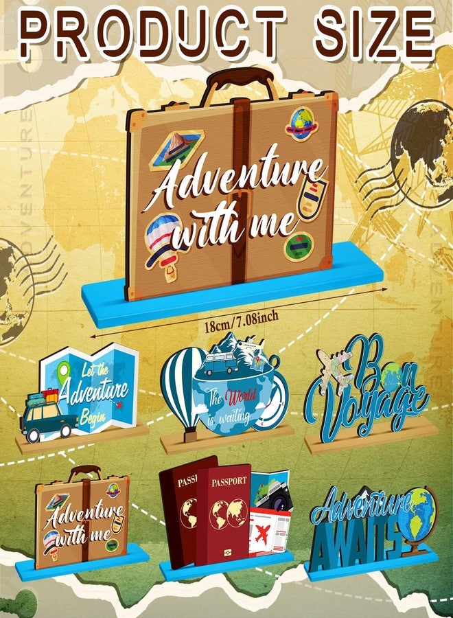 DoubleFill مجموعة دبل فيل المكونة من 6 قطع من زينة الطاولات الخشبية ذات الطابع السياحي، مثالية لتزيين حفلات السفر حول العالم، مع دعائم تصوير رائعة لحفلات "لتبدأ المغامرة" وحفلات الوداع. - Image 2