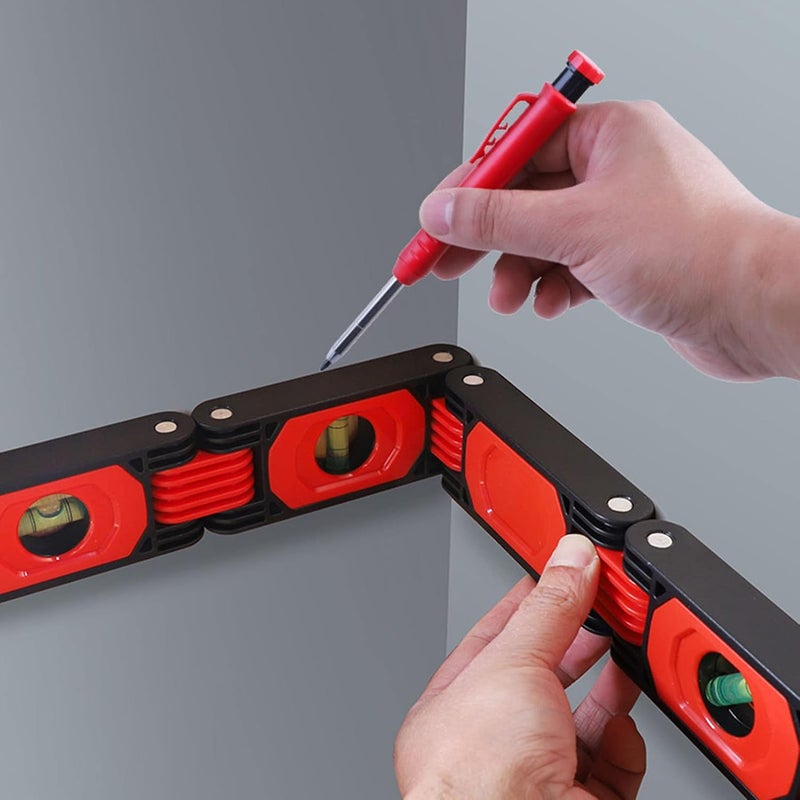 Foldable Bubble Level Ruler with Magnet, Expandable Level Angle Measuring Tool, ABS Plastic and Aluminum Alloy Construction, 4 Level Bubbles for Household Decoration, - Image 2