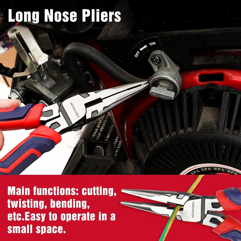 WORKPRO 4-Piece Pliers Set - Premium CR-V Construction Tool Set Including Long Nose, Diagonal Cutting, Groove Joint and Slip Joint Pliers - Red - Image 3