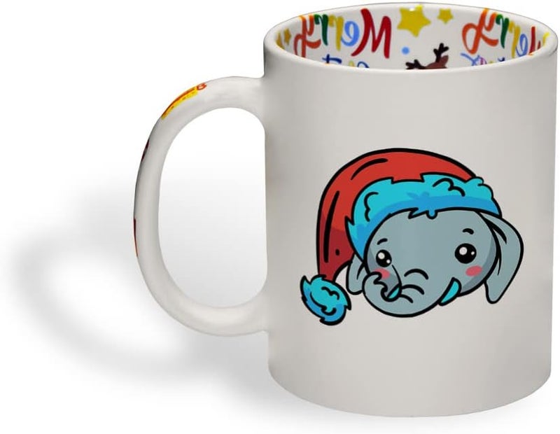 Style In Print Ceramic Christmas Coffee Mug 11 Ounces Cute Cartoon Elephant with Santa Cap Style B Funny Tea Cup Christmas Santa Cap Design Only Design Only - Image 1