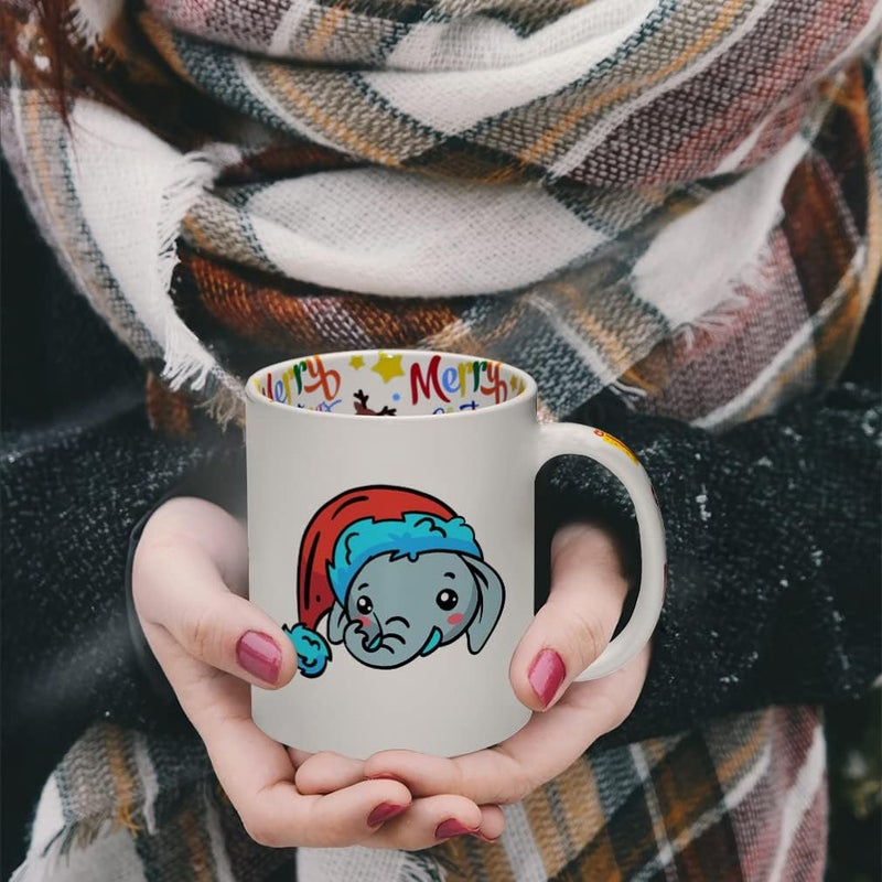 Style In Print Ceramic Christmas Coffee Mug 11 Ounces Cute Cartoon Elephant with Santa Cap Style B Funny Tea Cup Christmas Santa Cap Design Only Design Only - Image 3