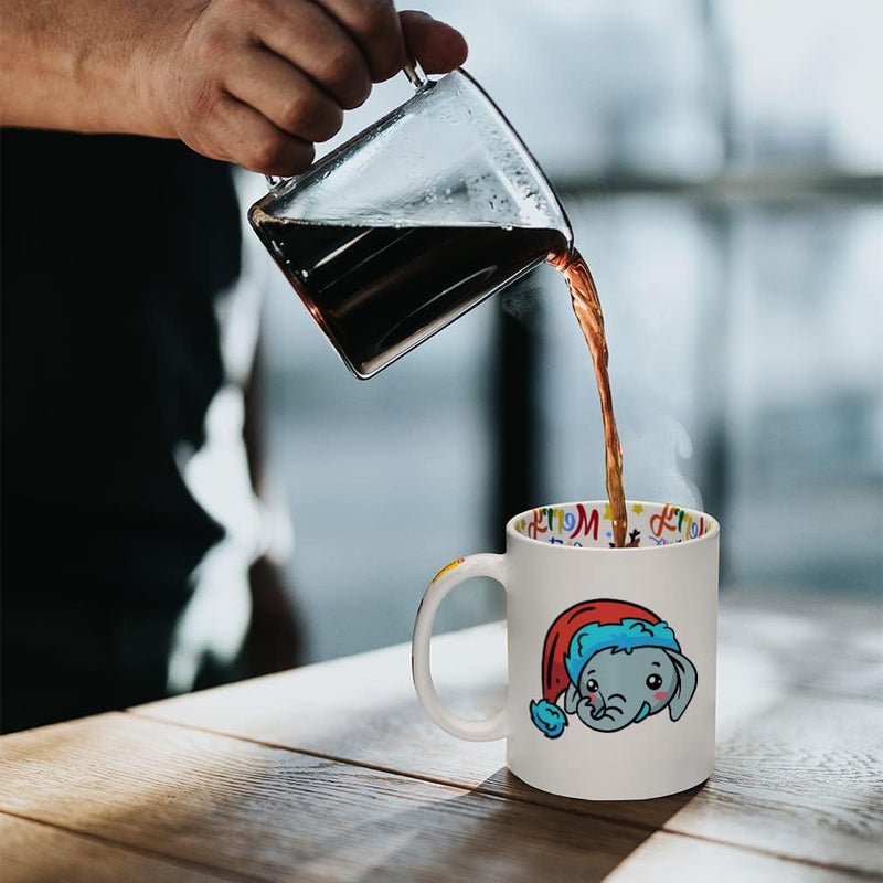 Style In Print Ceramic Christmas Coffee Mug 11 Ounces Cute Cartoon Elephant with Santa Cap Style B Funny Tea Cup Christmas Santa Cap Design Only Design Only - Image 4