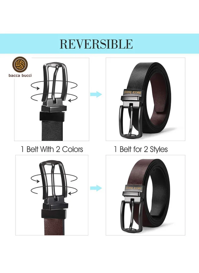 Bacca Bucci  Men Black & Brown Solid Reversible Genuine Leather Belt for Men | Best Price UAE