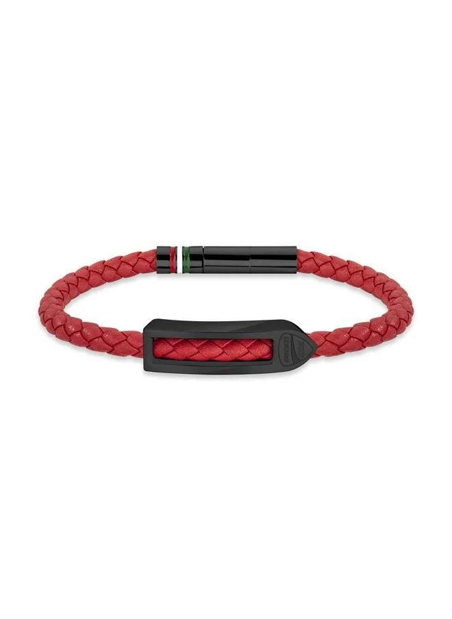 Ducati Corse Storia Red and Grey Leather Bracelet For Men