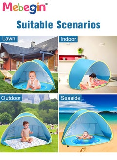 MEBEGIN Baby Pop Up Beach Tent with 4 Ground Spikes and Storage Bag, Large Anti-UV Beach Tent with Roll Up Windows, Pop Up Sun Shade, Easy to Carry and Set Up, Beach Umbrella Baby for Beach, Traveling, Hiking, Camping and Fishing, 117*79*70cm  - Image 5