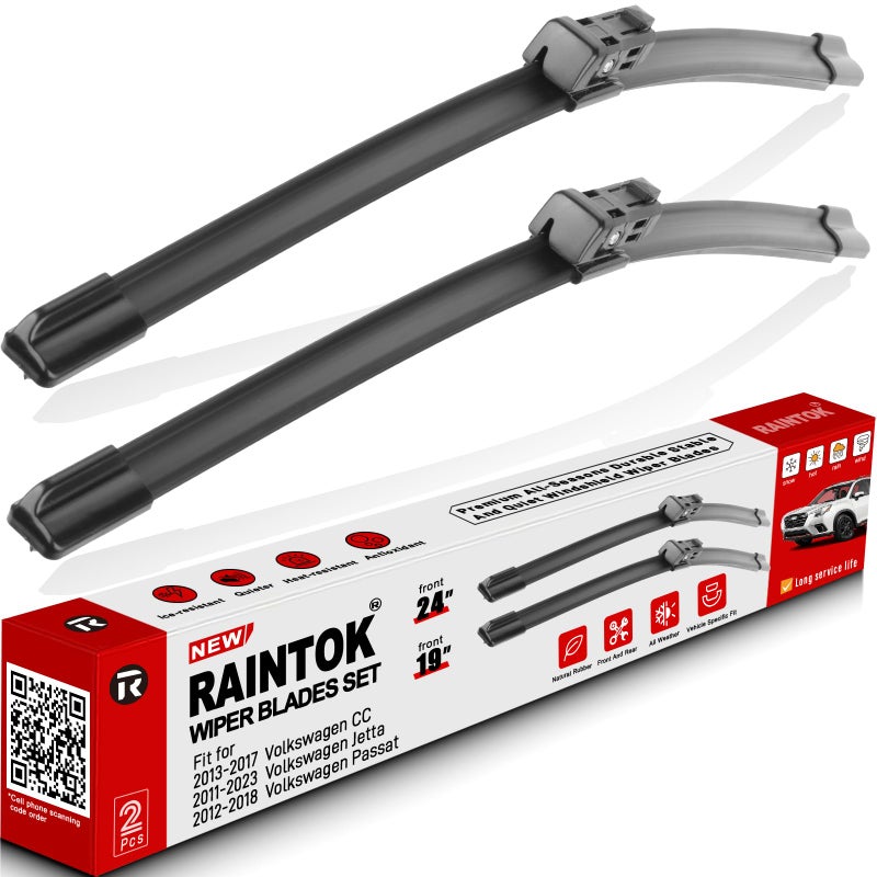 RAINTOK 24 19 Windshield Wiper Blades Replacement for Volkswagen VW Jetta 20112019 Passat 20122018 CC 20132017 Original Factory Quality Front Wipers Blade Set for My Car Pack of 2 - Image 2