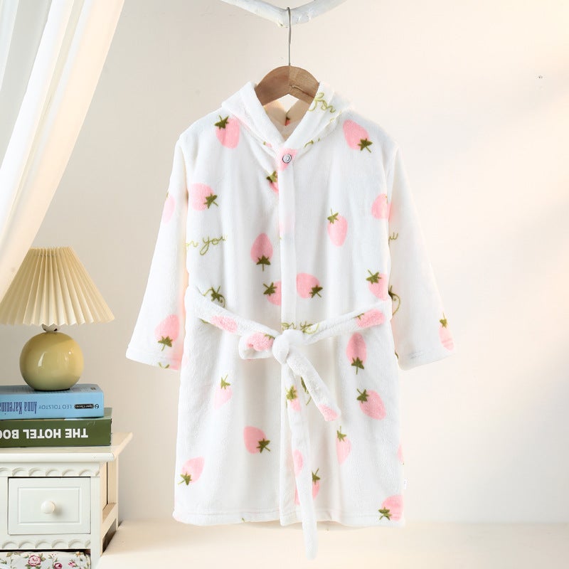 Children'S Pajamas, Spring, Hooded Home Clothes, Cartoon Pattern Flannel Bath Towels For Kidsren, Middle And Large Kidsren - Image 4
