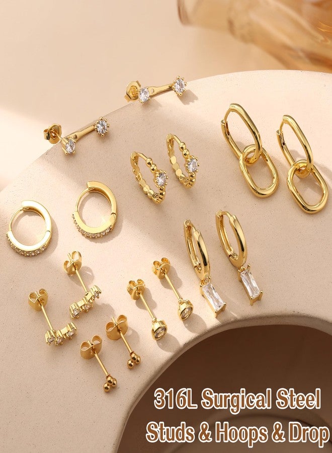 Yadoca Small Gold Hoop Earrings Set for Women - 14K Gold Plated Hypoallergenic Huggie Hoop Studs Earring Stacks for Sensitive Ears - Cartilage Earring Sets for Multiple Piercing 8 Pairs, Stainless Steel - Image 2